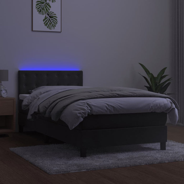 Pat cu arcuri, saltea și LED, gri închis, 90x190 cm, catifea - WALTI WALTI