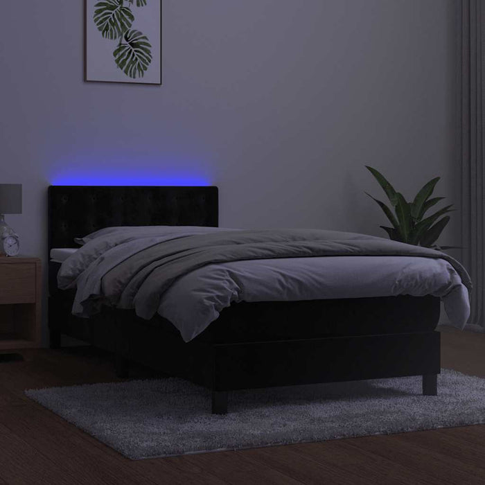 Pat cu arcuri, saltea și LED, negru, 90x190 cm, catifea - WALTI WALTI