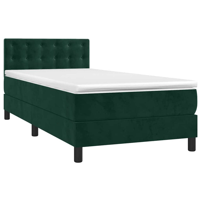 Pat cu arcuri, saltea și LED, verde închis, 90x190 cm, catifea - WALTI WALTI