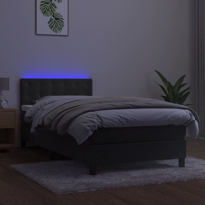 Pat cu arcuri, saltea și LED, gri închis, 90x200 cm, catifea - WALTI WALTI