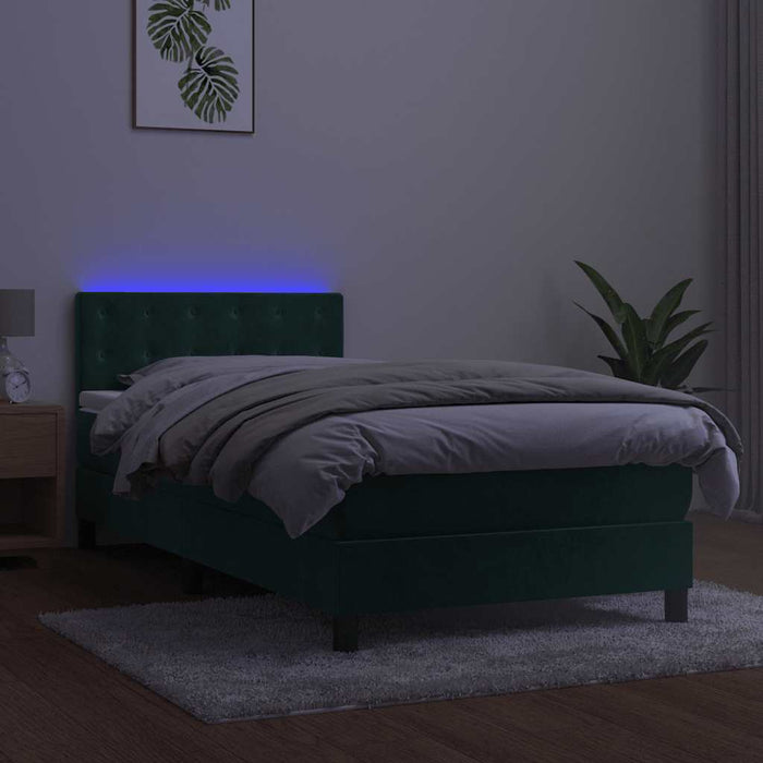 Pat cu arcuri, saltea și LED, verde, 90x200 cm, catifea - WALTI WALTI
