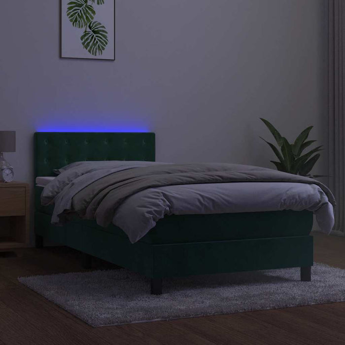 Pat cu arcuri, saltea și LED, verde închis, 100x200 cm, catifea - WALTI WALTI