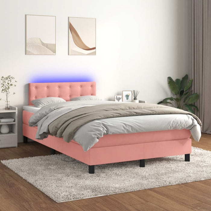 Pat continental cu saltea & LED, roz, 120x200 cm, catifea - WALTI WALTI