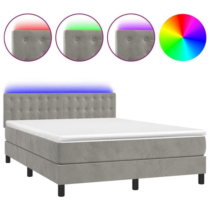 Pat continental cu saltea și LED gri deschis 140x190 cm catifea - WALTI WALTI