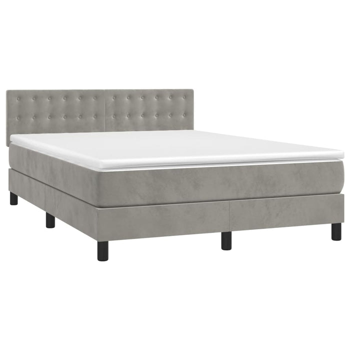 Pat continental cu saltea și LED gri deschis 140x190 cm catifea - WALTI WALTI