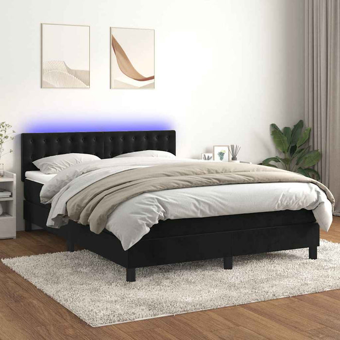 Pat cu arcuri, saltea și LED, negru, 140x190 cm, catifea - WALTI WALTI