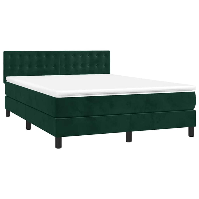 Pat cu arcuri, saltea și LED, verde închis, 140x190 cm, catifea WALTI