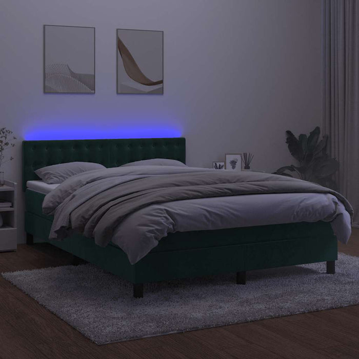 Pat cu arcuri, saltea și LED, verde închis, 140x190 cm, catifea WALTI