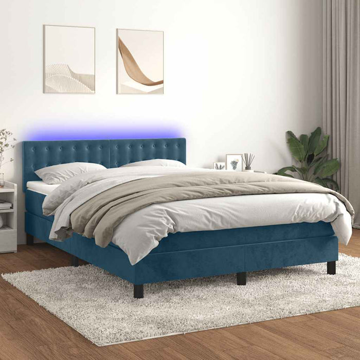 Pat cu arcuri, saltea și LED, bleumarin, 140x190 cm, catifea WALTI