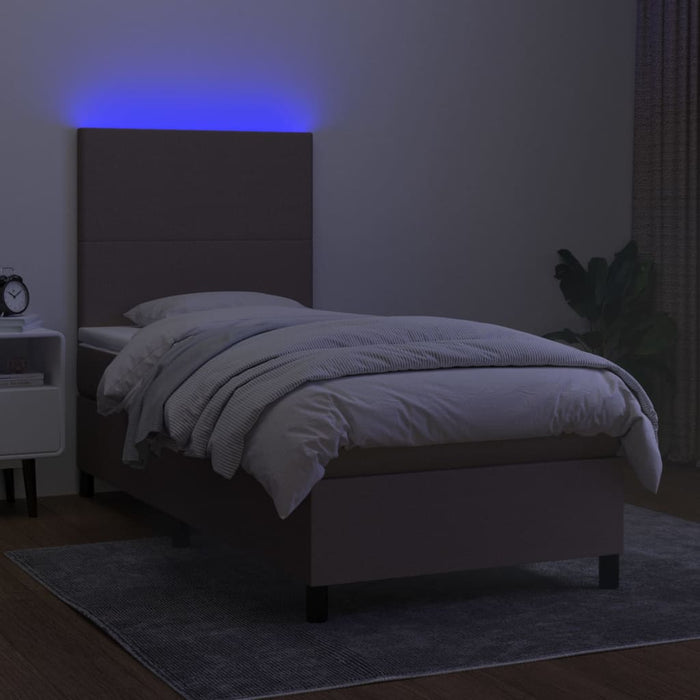 Pat cu arcuri, saltea și LED, gri taupe, 80x200 cm, textil WALTI