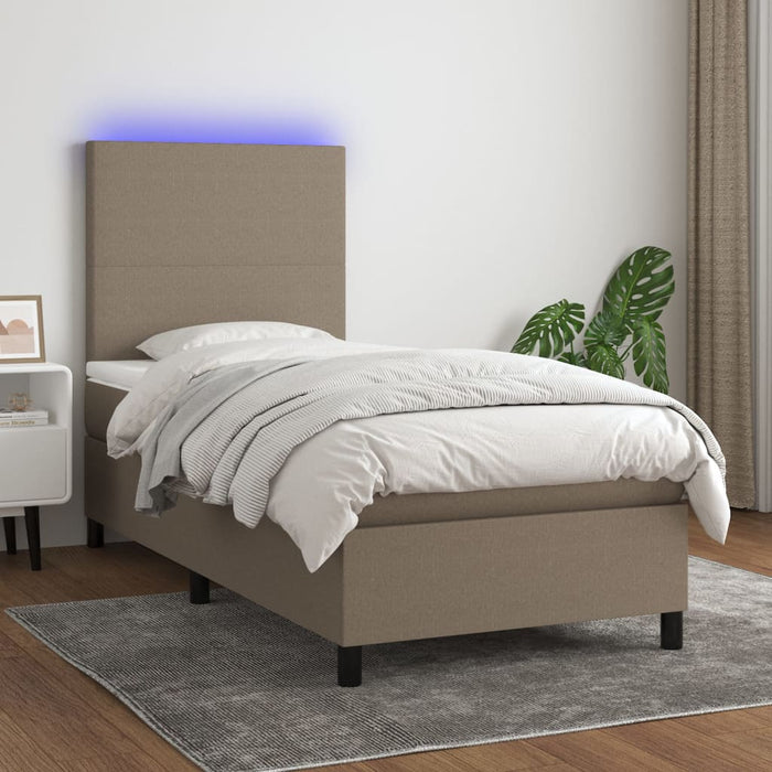 Pat cu arcuri, saltea și LED, gri taupe, 80x200 cm, textil WALTI