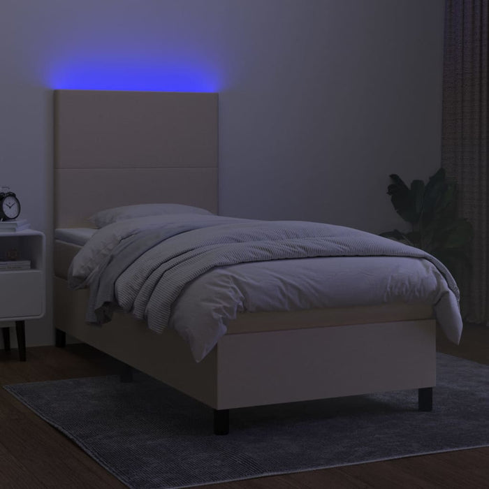 Pat cu arcuri, saltea și LED, crem, 80x200 cm, textil WALTI