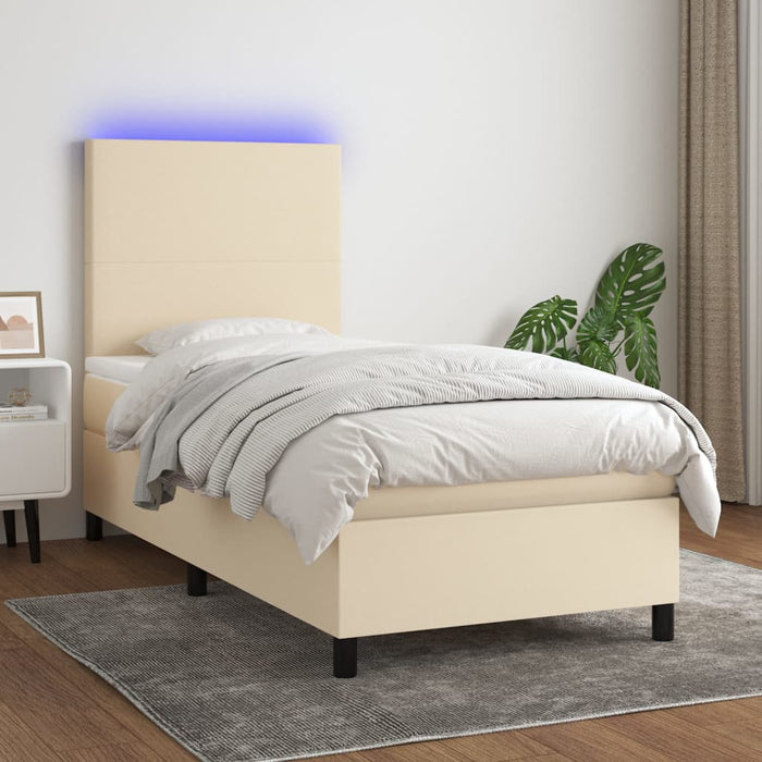 Pat cu arcuri, saltea și LED, crem, 80x200 cm, textil WALTI