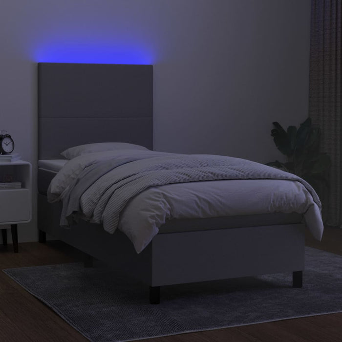 Pat cu arcuri, saltea și LED, gri deschis, 90x190 cm, textil - WALTI WALTI