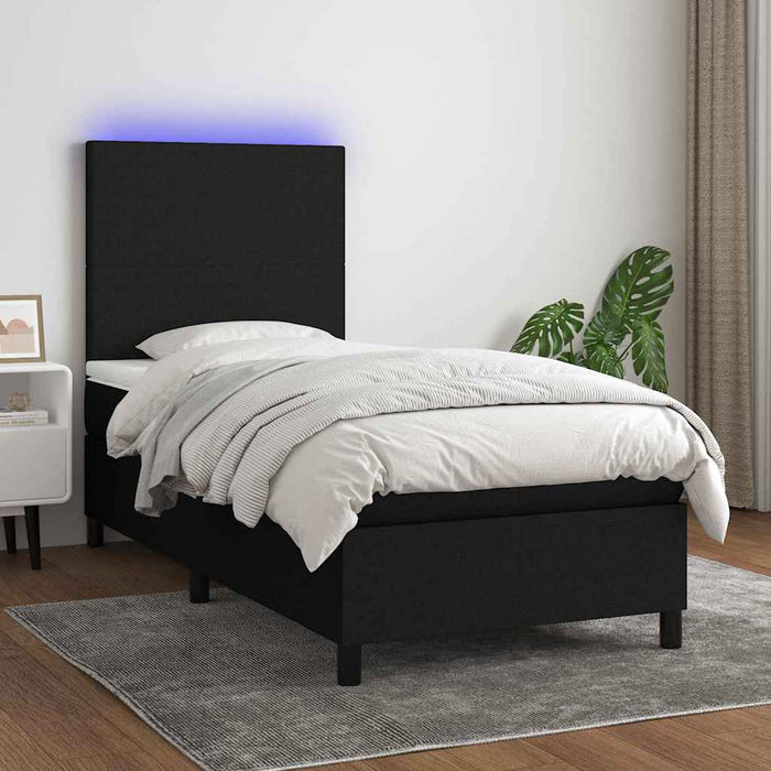 Pat cu arcuri, saltea și LED, negru, 90x190 cm, textil - WALTI WALTI
