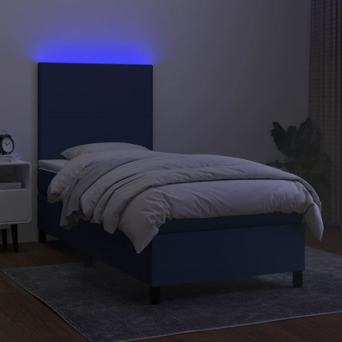 Pat cu arcuri, saltea și LED, albastru, 90x190 cm, textil - WALTI WALTI