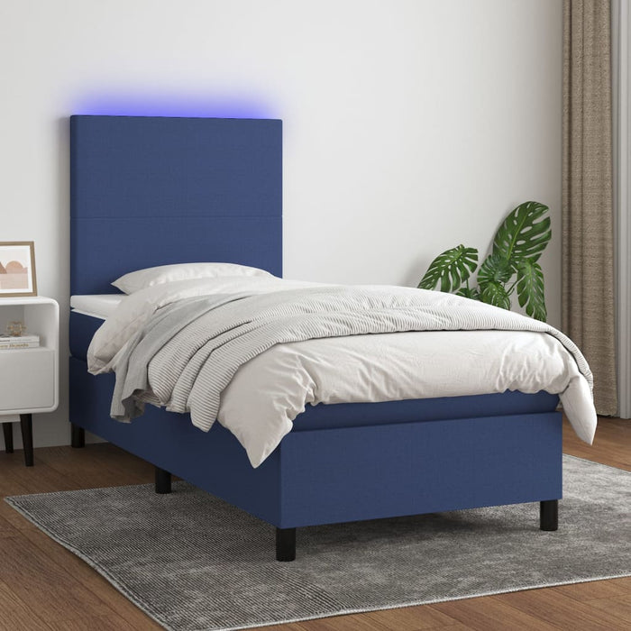 Pat cu arcuri, saltea și LED, albastru, 90x190 cm, textil - WALTI WALTI