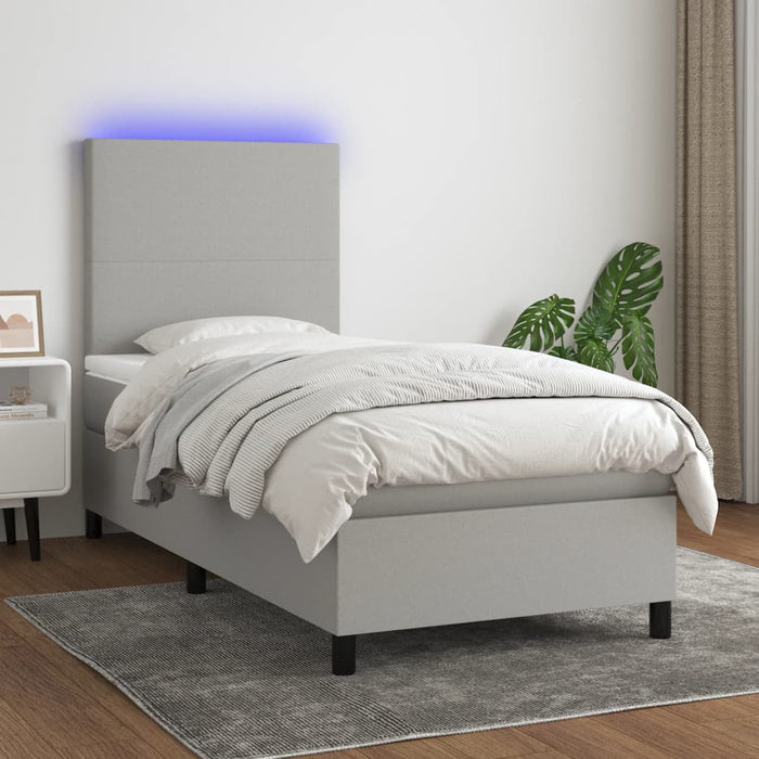 Pat cu arcuri, saltea și LED, gri deschis, 90x200 cm, textil - WALTI WALTI