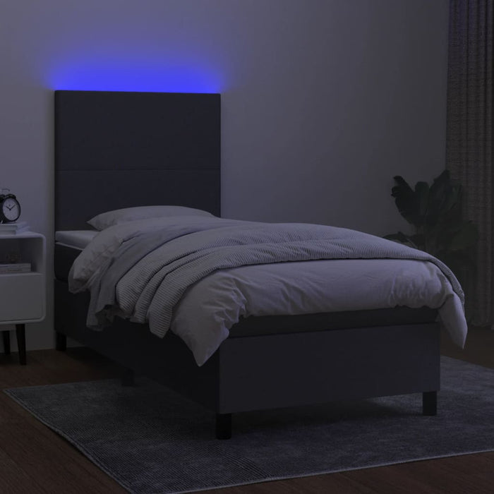 Pat cu arcuri, saltea și LED, gri închis, 90x200 cm, textil - WALTI WALTI