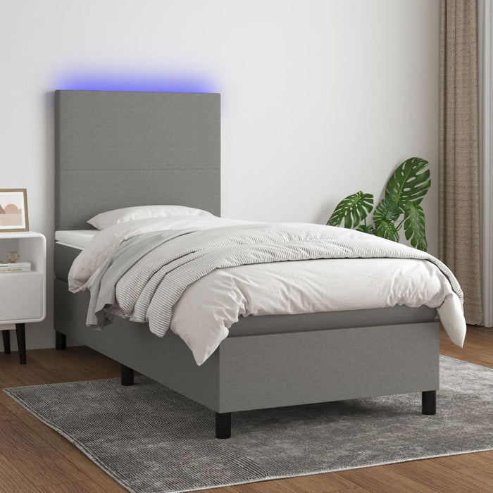 Pat cu arcuri, saltea și LED, gri închis, 90x200 cm, textil - WALTI WALTI