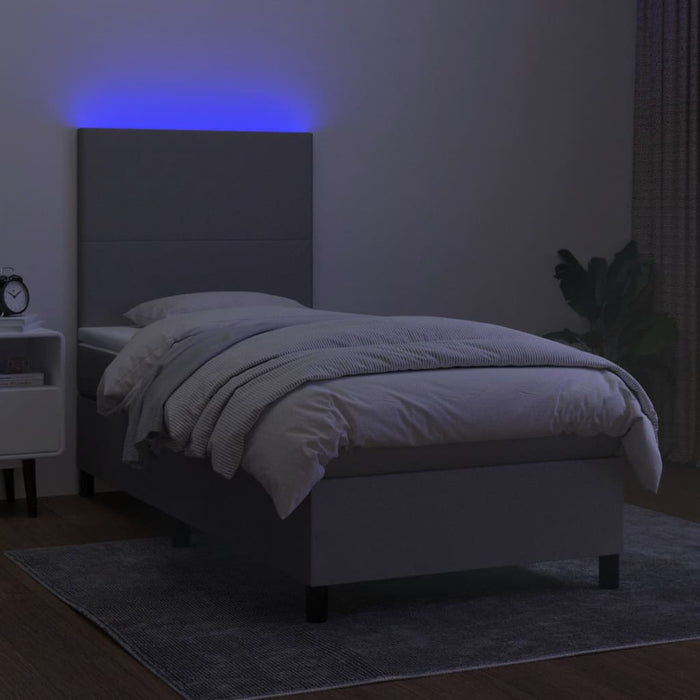 Pat cu arcuri, saltea și LED, gri deschis, 100x200 cm, textil - WALTI WALTI