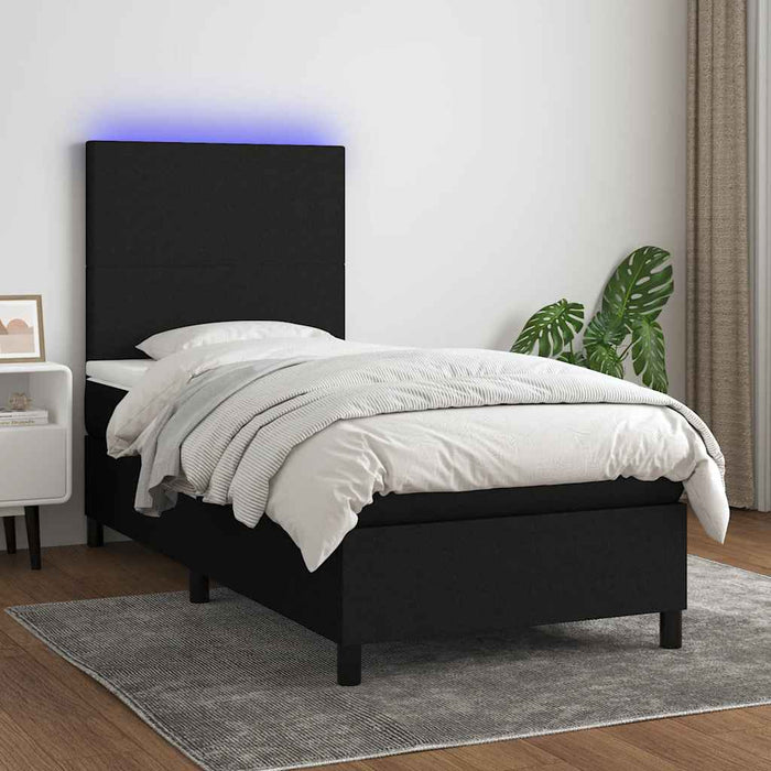 Pat cu arcuri, saltea și LED, negru, 100x200 cm, textil - WALTI WALTI