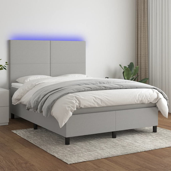 Pat cu arcuri, saltea și LED, gri deschis, 140x190 cm, textil - WALTI WALTI