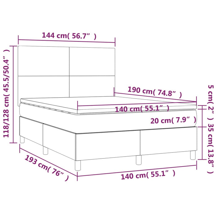 Pat cu arcuri, saltea și LED, gri închis, 140x190 cm, textil WALTI