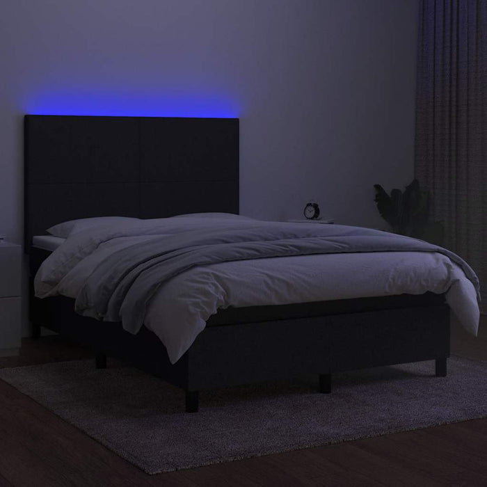Pat cu arcuri, saltea și LED, negru, 140x190 cm, textil - WALTI WALTI