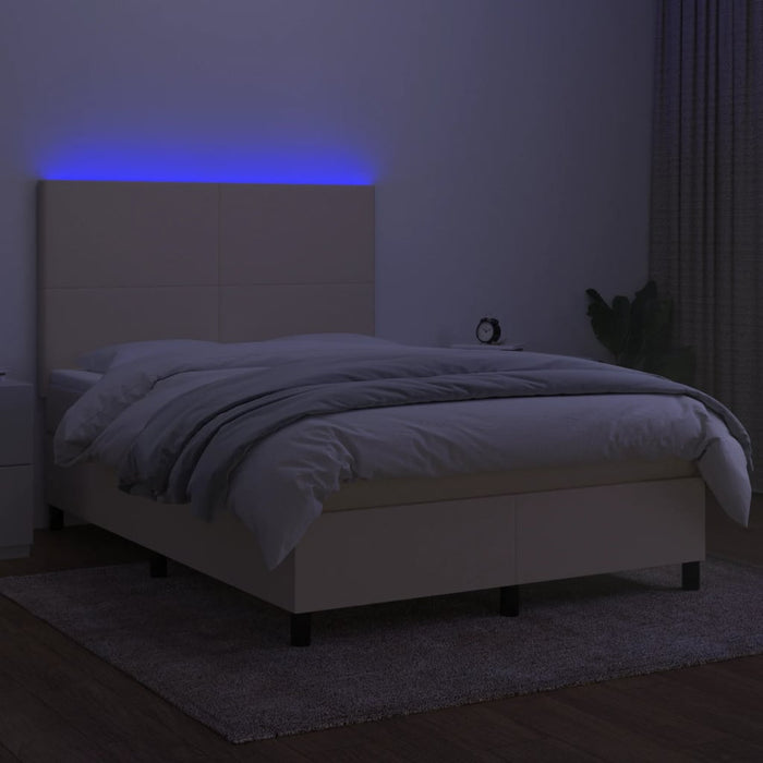 Pat cu arcuri, saltea și LED, crem, 140x190 cm, textil - WALTI WALTI