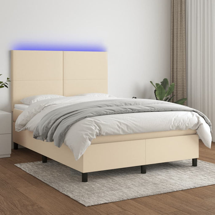 Pat cu arcuri, saltea și LED, crem, 140x190 cm, textil - WALTI WALTI