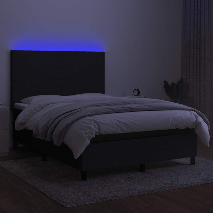 Pat cu arcuri, saltea și LED, negru, 140x200 cm, textil - WALTI WALTI