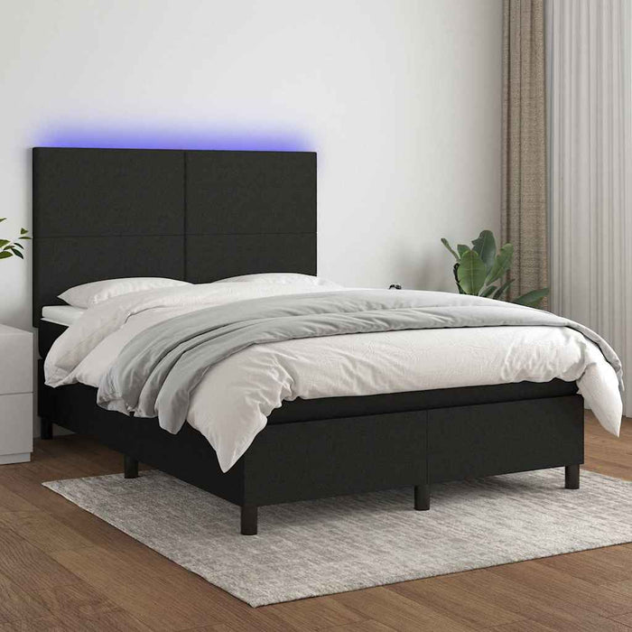 Pat cu arcuri, saltea și LED, negru, 140x200 cm, textil - WALTI WALTI