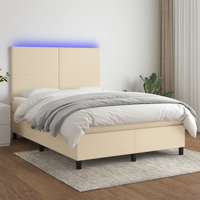 Pat cu arcuri, saltea și LED, crem, 140x200 cm, textil - WALTI WALTI