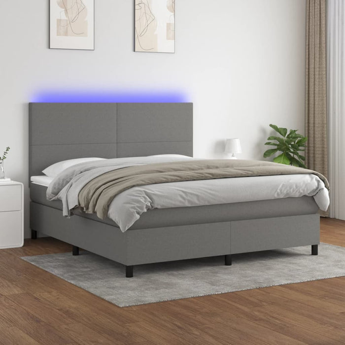 Pat cu arcuri, saltea și LED, gri închis, 160x200 cm, textil - WALTI WALTI