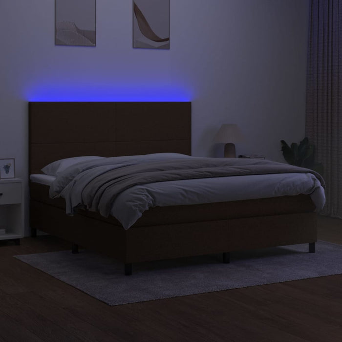 Pat cu arcuri, saltea și LED, maro închis, 160x200 cm, textil - WALTI WALTI