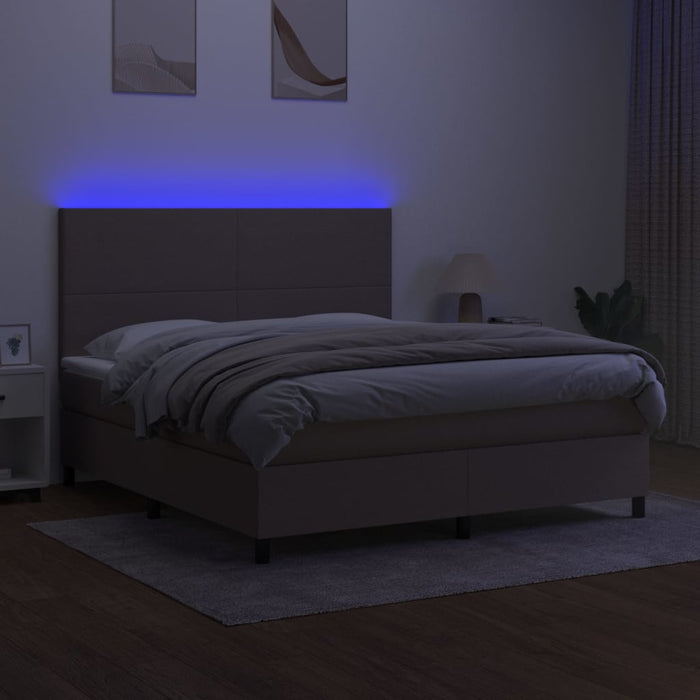 Pat cu arcuri, saltea și LED, gri taupe, 160x200 cm, textil WALTI