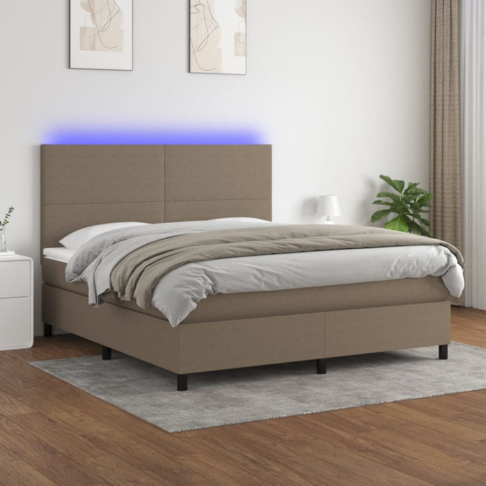 Pat cu arcuri, saltea și LED, gri taupe, 160x200 cm, textil WALTI