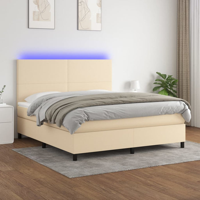 Pat cu arcuri, saltea și LED, crem, 160x200 cm, textil - WALTI WALTI