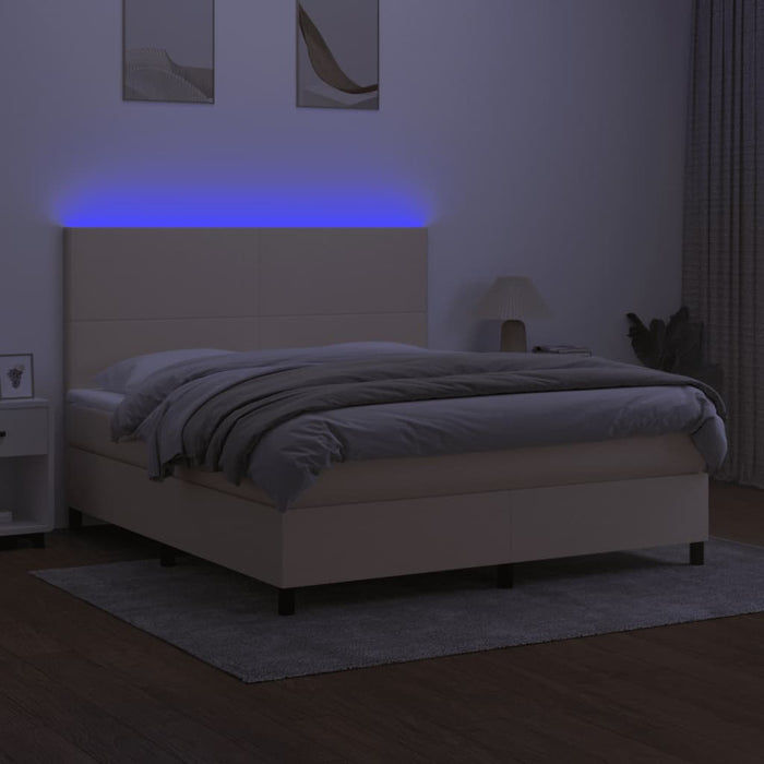 Pat cu arcuri, saltea și LED, crem, 180x200 cm, textil - WALTI WALTI