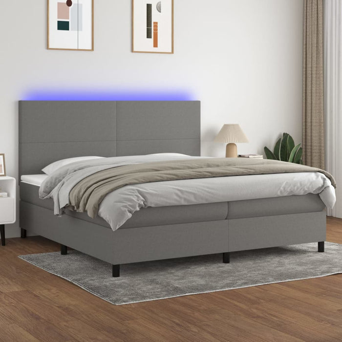 Pat cu arcuri, saltea și LED, gri închis, 200x200 cm, textil - WALTI WALTI