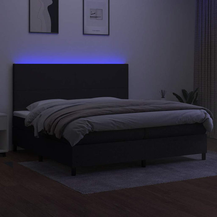 Pat cu arcuri, saltea și LED, negru, 200x200 cm, textil - WALTI WALTI