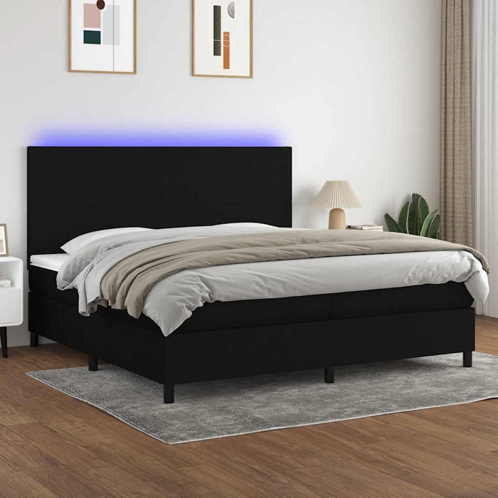 Pat cu arcuri, saltea și LED, negru, 200x200 cm, textil - WALTI WALTI