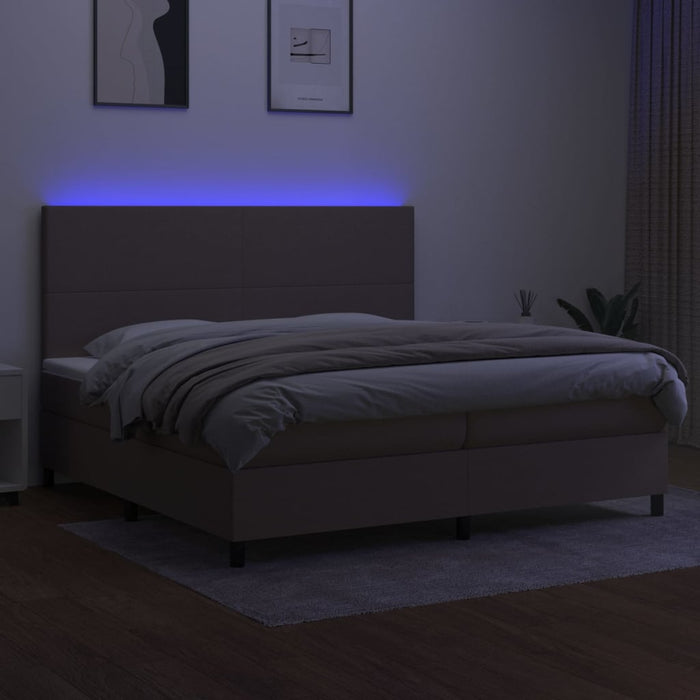 Pat cu arcuri, saltea și LED, gri taupe, 200x200 cm, textil - WALTI WALTI