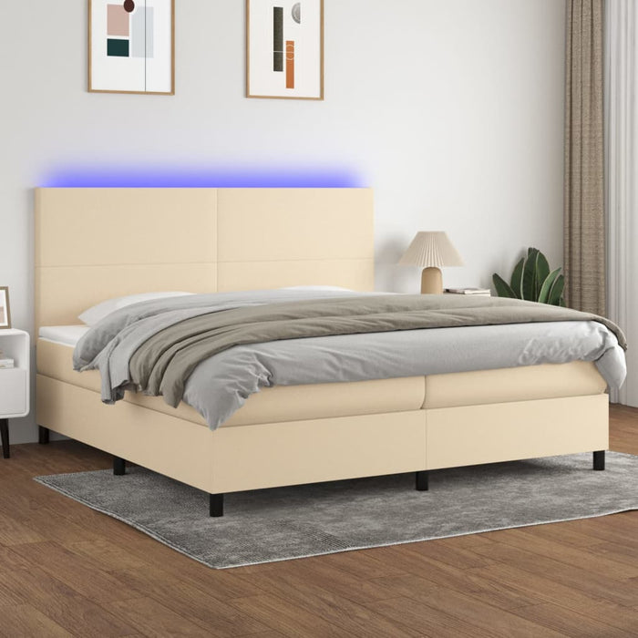 Pat cu arcuri, saltea și LED, crem, 200x200 cm, textil - WALTI WALTI