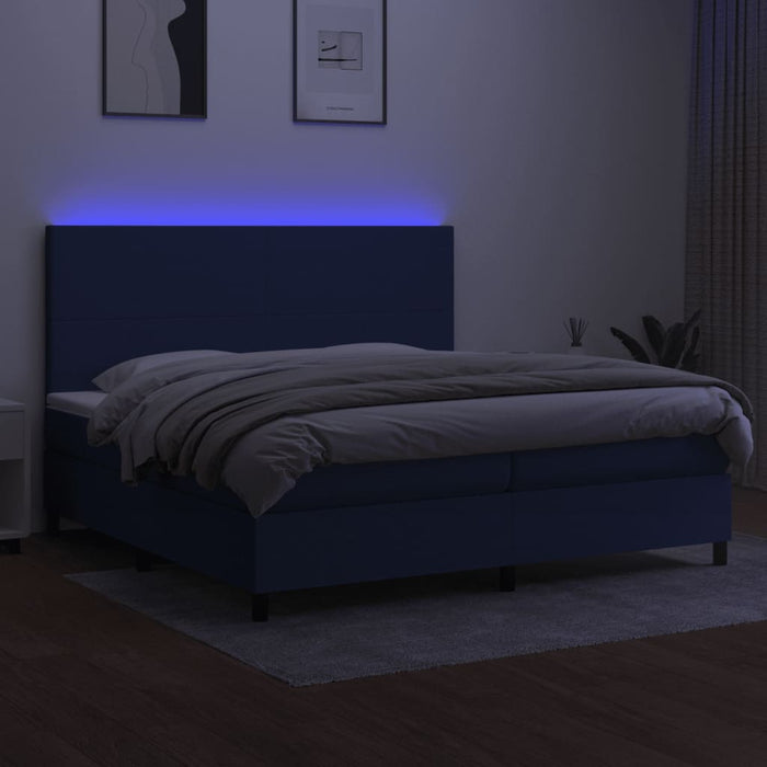 Pat cu arcuri, saltea și LED, albastru, 200x200 cm, textil - WALTI WALTI
