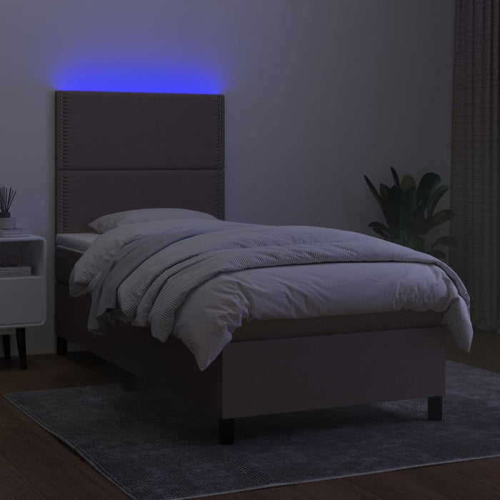Pat cu arcuri, saltea și LED, gri taupe, 90x190 cm, textil - WALTI WALTI