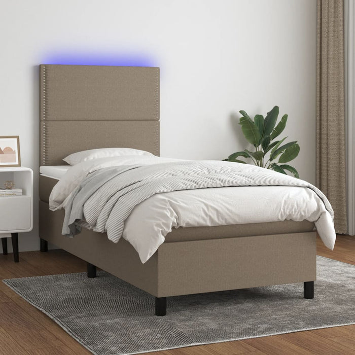 Pat cu arcuri, saltea și LED, gri taupe, 90x190 cm, textil - WALTI WALTI