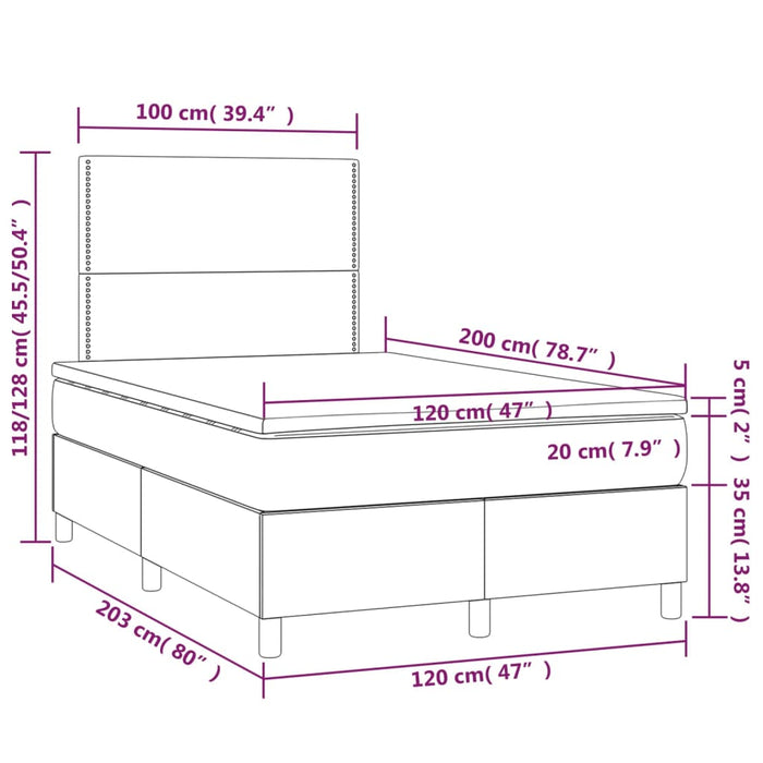 Pat cu arcuri, saltea și LED, gri închis, 120x200 cm, textil WALTI