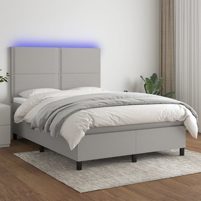 Pat cu arcuri, saltea și LED, gri deschis, 140x190 cm, textil - WALTI WALTI